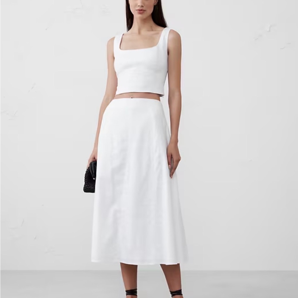 Banana Republic White Linen Blend Midi Skirt
